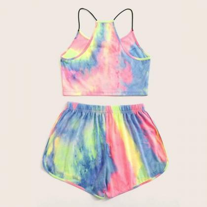 Tie Dye Letter Cami Top & Track Shorts..