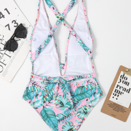 Sexy Printed Open Back One-piece Swimsuit