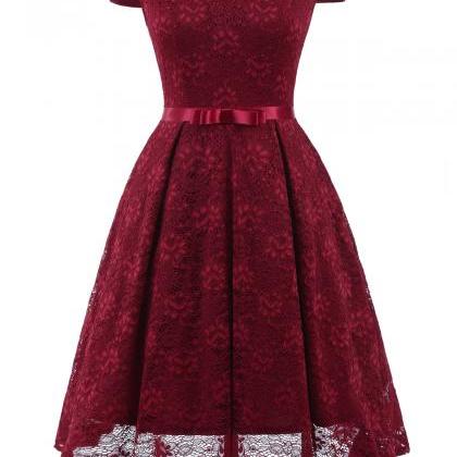 One Word Collar Butterfly Lace Sexy Dress