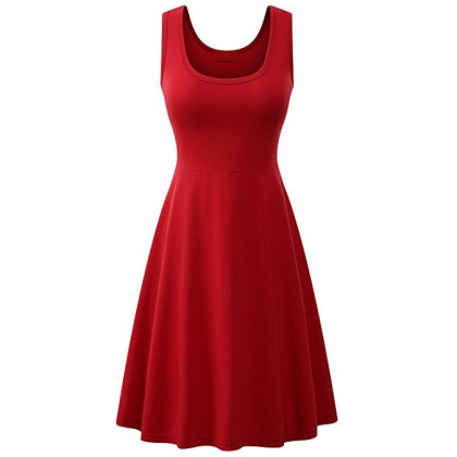 Solid Color Sleeveless Round Neck H..