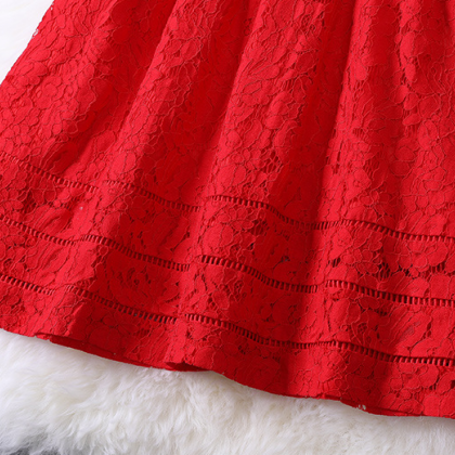 Women's Fashion Red Lace Dress