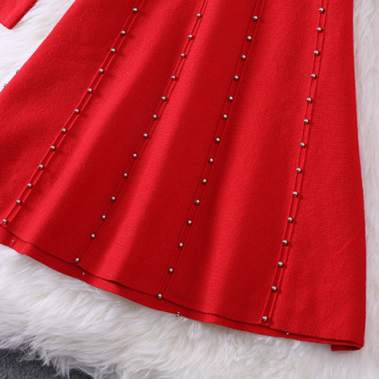 Long Sleeve Beaded Knit High Waist Dress