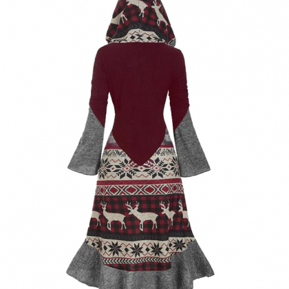 Printed Contrast Color Hooded Long Sleeve..