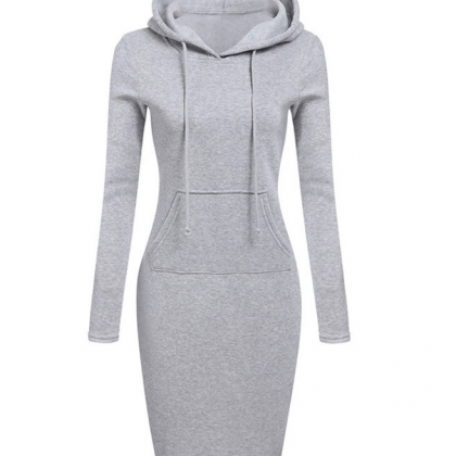 Solid Color Elegant Hooded Knitted ..