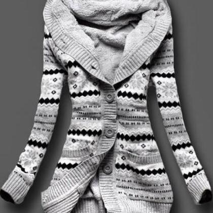 Thickened Hooded Knitted Cardigan Sweater