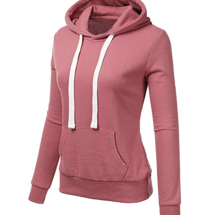Women's Solid Color Loose Hooded..