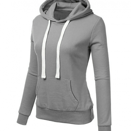 Women's Solid Color Loose Hooded..