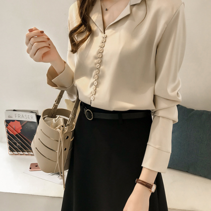 Solid Color Long-sleeved Shirt Top