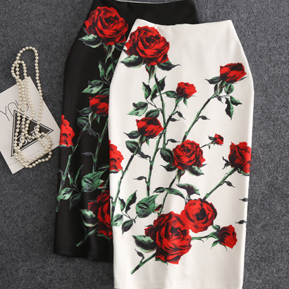 Rose Print Wrap Hip Skirt