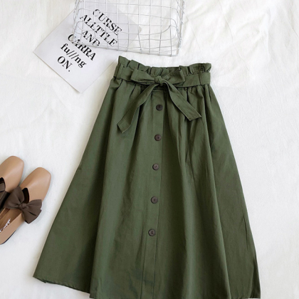 Casual Breasted High Waist Bow Skirt
