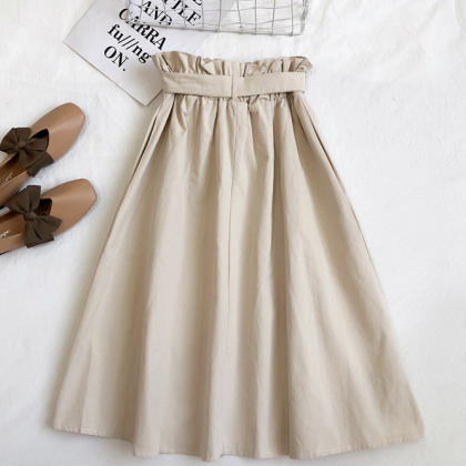 Casual Breasted High Waist Bow Skirt