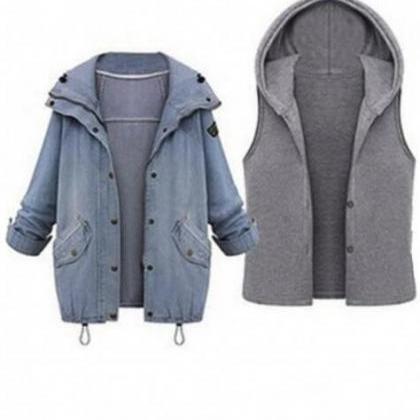 Hooded Jacket Casual Denim Outerwear