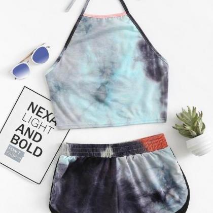 Sling Exposed Navel Vest Shorts Two Piece Sets