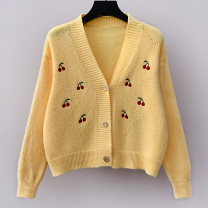 Loose Embroidered Cardigan Knitted ..