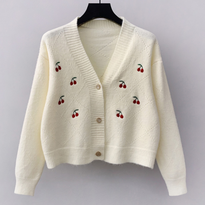 Loose Embroidered Cardigan Knitted Sweater Coat