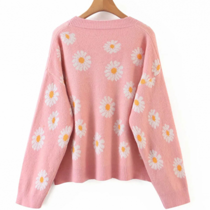Loose Cardigan Knitted V-neck Long Sleeve Sweater..