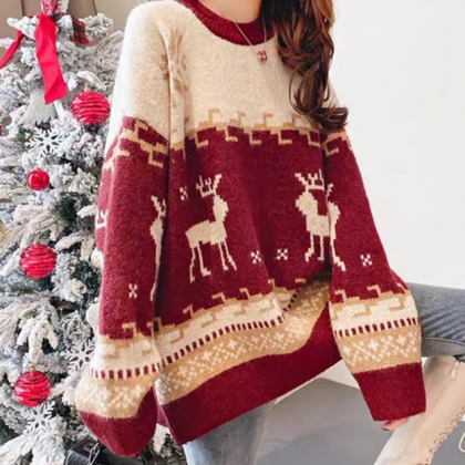 Loose Long-Sleeved Knitted Sweater