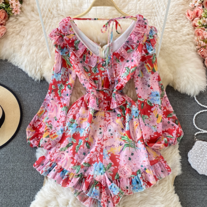 Sweet Ruffled Floral Jumpsuit