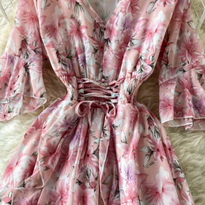 Sweet V-Neck Floral Dress