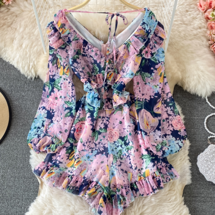 Sweet Ruffled Floral Jumpsuit