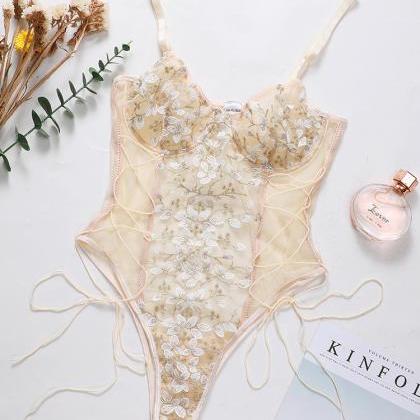 Sexy Lace Embroidered One-Piece Und..