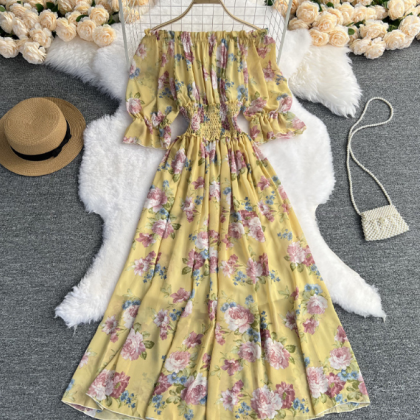 Chiffon Floral High Waist Dress