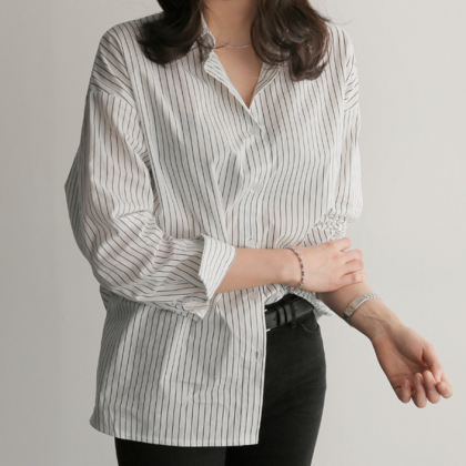 Loose Striped Plus Size Long-sleeved Shirt