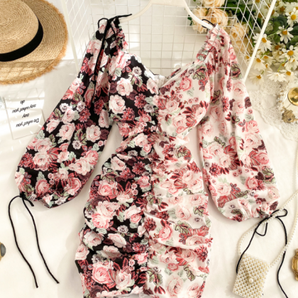 Fashion Slim Packed Butt Floral Dress