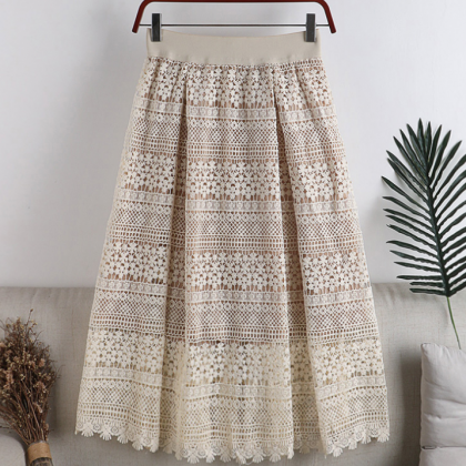High Waist Lace Embroidered Skirt