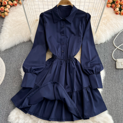 Simple Blue Long Sleeve Dress