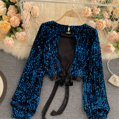 Temperament Design Long Sleeves Backless Sequined..
