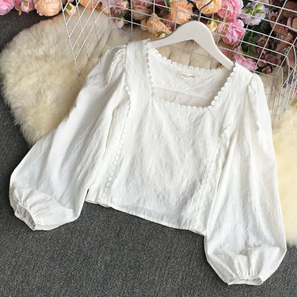 Design Lace Long-Sleeved Blouse Top
