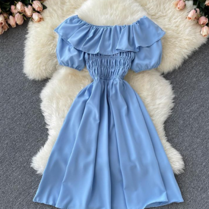 Sweet Temperament Solid Color Chiffon Dress