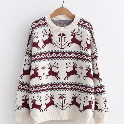 Loose Jacquard Knitted Long-sleeved Thick Round..