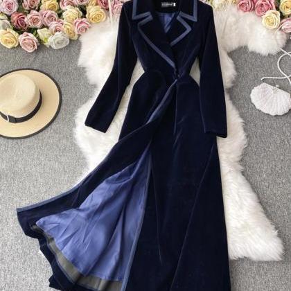 Casual Elegant Velvet Long Coat