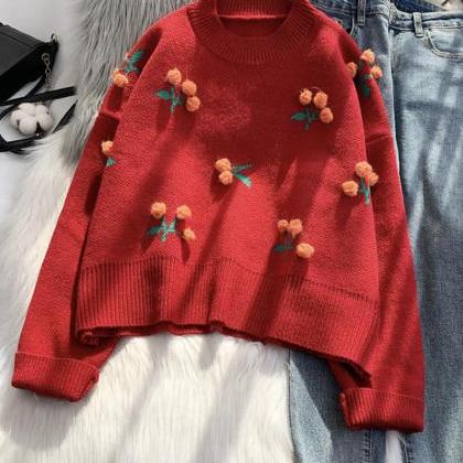 Sweet Cherry Sweater Long Sleeve Sw..