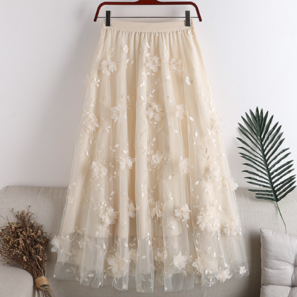 Sweet High Waist Embroidered Skirt