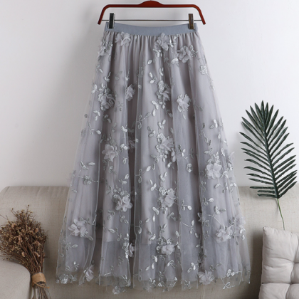 Sweet High Waist Embroidered Skirt