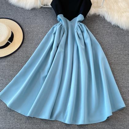 Cute Suspenders Backless Blue Midi Dress