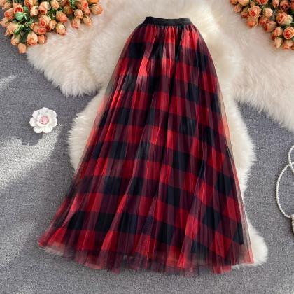 Cute Plaid Tulle Skirt A-line Skirt