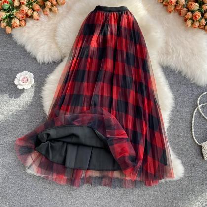 Cute Plaid Tulle Skirt A-line Skirt