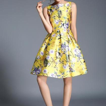 Floral Yellow Sleeveless Dress