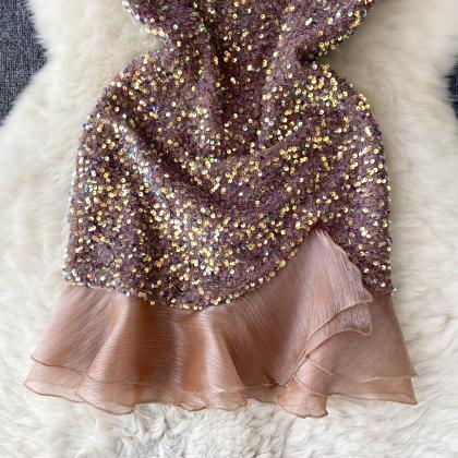 Sexy Shiny And Sparkling Sling Sleeveless Dress