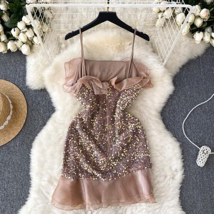 Sexy Shiny And Sparkling Sling Sleeveless Dress