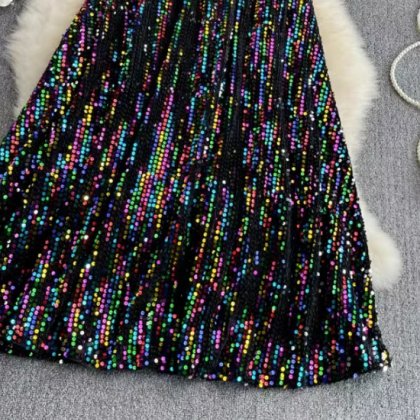 Fashion High Waisted Sparkling Sequin Skirt