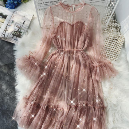 Sparkling Sequin Mesh High Waisted Dress