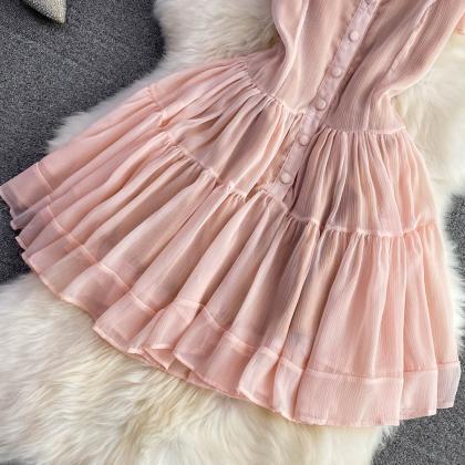 Fashion Pink V Neck Tulle Dress