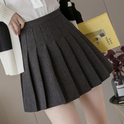 Woolen Stylish A Line Cloth Pleated Skirt
