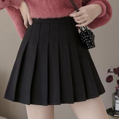 Woolen Stylish A Line Cloth Pleated Skirt