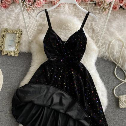 Black Velvet Short Dress A Line Mini Dress